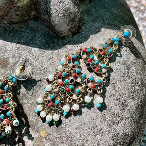 SALE Gorgeous chandelier earrings with colorful gems
